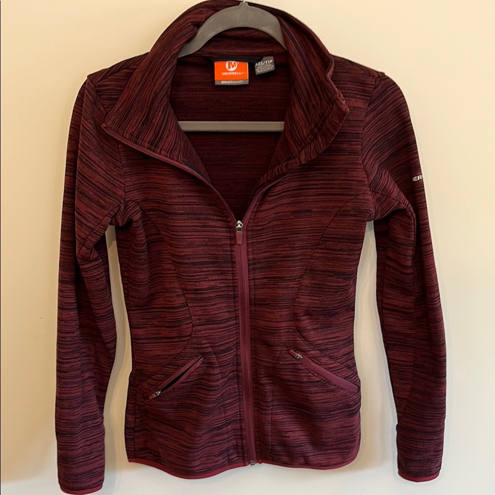 Merrell Red Textured Sweatshirt Fleece Zip-Up